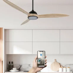 Fanelite - Ventilateur de plafond 164 cm noir et bois MOOREA - Moteur DC 35W - Lumière LED 20W dimmable 3 couleurs - Wifi