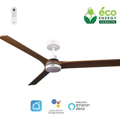 Fanelite - Ventilateur de plafond 142 cm blanc et bois ARUBA - Moteur DC 35W - LED 20W dimmable 3 couleurs - Wifi - Silencieux