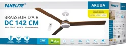 Fanelite - Ventilateur de plafond 142 cm blanc et bois ARUBA - Moteur DC 35W - LED 20W dimmable 3 couleurs - Wifi - Silencieux
