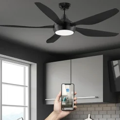 Fanelite - Ventilateur de plafond 137 cm noir MAUPITI - Moteur DC 35W - LED 20W dimmable 3 couleurs - Wifi & Contrôles vocaux