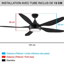 Fanelite - Ventilateur de plafond 137 cm noir MAUPITI - Moteur DC 35W - LED 20W dimmable 3 couleurs - Wifi & Contrôles vocaux
