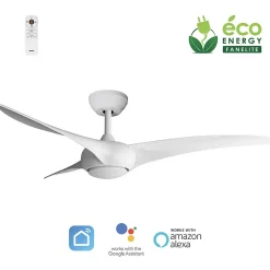 Fanelite - Ventilateur de plafond 132 cm blanc SAONA - Moteur DC 38W - LED 20W dimmable 3 couleurs - Wifi - Contrôles vocaux