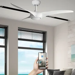 Fanelite - Ventilateur de plafond 132 cm blanc SAONA - Moteur DC 38W - LED 20W dimmable 3 couleurs - Wifi - Contrôles vocaux
