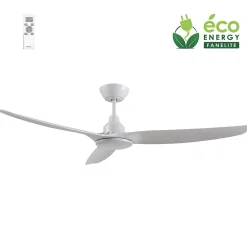 Fanelite - Ventilateur de plafond 132 cm blanc FANDC52LN - Moteur DC 18W - LED 20W dimmable 3 couleurs - 3 pales - Silencieux