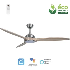 Fanelite - Ventilateur de plafond 164 cm gris et bois SALAZIE - Moteur DC 38W - LED 20W dimmable 3 couleurs - Wifi&Contrôle vocaux