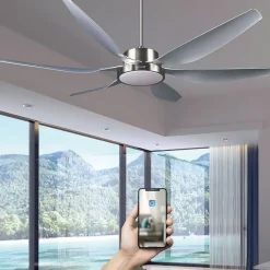 Fanelite - Ventilateur de plafond 168 cm gris HUAHINE - Moteur DC 55W - LED 22W 3 couleurs - Silence + PURIFICATEUR D'AIR INCLUS
