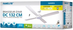 Fanelite - Ventilateur de plafond 132 cm blanc QAMEA - Moteur DC 30W - LED 20W dimmable 3 couleurs + RGB - Wifi - Silencieux