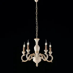 Fiorenza Lustre en bois ivoire et feuille d'or 5 lumières 110 d.50 BL172-5-AV