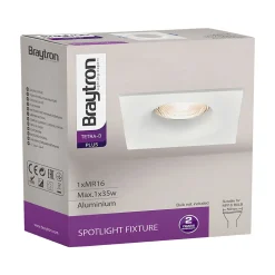 Fixation spot BRAYTRON Tetra-D, carré, blanc, fixe, longueur et largeur 89mm, aluminium