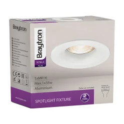 Fixation spot BRAYTRON Tetra-D, rond, blanc, fixe, diamètre 88mm, aluminium