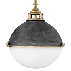 Fletcher Luminaire suspendu à 3 ampoules Hinkley, zinc vieilli et laiton patrimonial