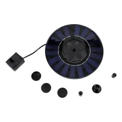 Fontaine solaire- Diamètre 18cm- fournie avec 6 buses pour choix du type de jet d'eau, fonctionne sans batterie