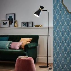 GOLDY Lampadaire 1L noir dépoli-doré E27 28W - métal - ampoule non incluse