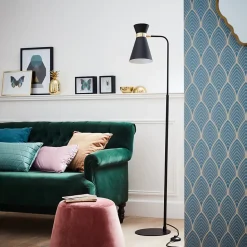 GOLDY Lampadaire 1L noir dépoli-doré E27 28W - métal - ampoule non incluse