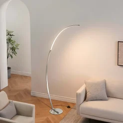 Grand lampadaire courbé LED dimmable chromé 184 cm - Thalia