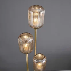 Grand lampadaire triple doré verres ambrés - Rosalia