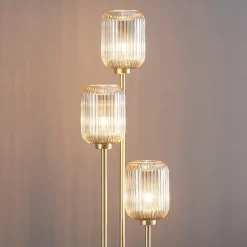 Grand lampadaire triple doré verres ambrés - Rosalia