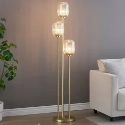 Grand lampadaire triple doré verres ambrés - Rosalia