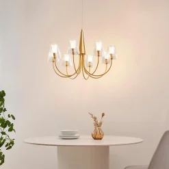 Grand lustre baroque doré 8 bras verre transparent - Cerenova