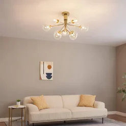 Grand lustre élégant doré 9 boules transparentes - Audrey