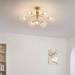 Grand lustre élégant doré 9 boules transparentes - Audrey