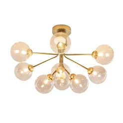 Grand lustre élégant doré 9 boules transparentes - Audrey