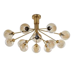 Grand lustre élégant laiton 12 boules ambrées - Audrey
