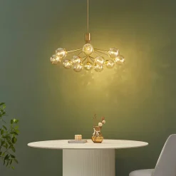 Grand lustre élégant laiton 12 boules ambrées - Audrey