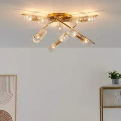 Grand plafonnier métal finition laiton et verre - Trento