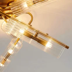 Grand plafonnier métal finition laiton et verre - Trento