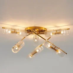 Grand plafonnier métal finition laiton et verre - Trento