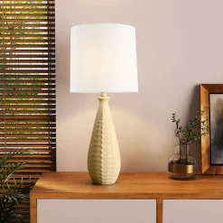 Grande lampe de table avec abat-jour en tissu MELVA - Crème