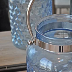 Grande lanterne verre bleu 29x18cm