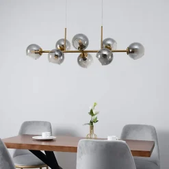 Grande suspension horizontale 8 sphères en verre fumé - Carlotta