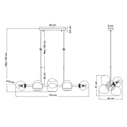 Grande suspension horizontale 8 sphères en verre fumé - Carlotta