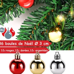 Guirlande de Noël 5m éclairage 100 LED blanc chaud et boules de Noël Telecommande