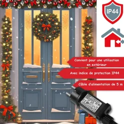 Guirlande de Noël 5m éclairage 100 LED blanc chaud et boules de Noël Telecommande