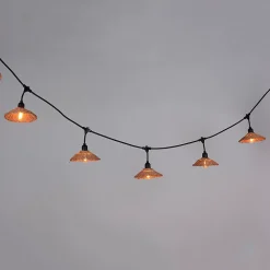 Guirlande esprit guinguette Little Garden 10 lumières E27 70lm IP44 blanc chaud 6m abat-jour en rotin PVC