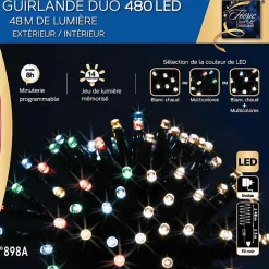 Guirlande extérieur Noël 480 LED multicolores/blanc chaud programmable