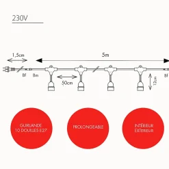 Guirlande Guinguette Java E27 - prolongeable - sans ampoule - Chromex