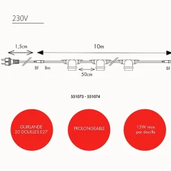 Guirlande Guinguette E27 - prolongeable - sans ampoule - Chromex