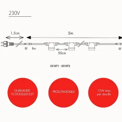 Guirlande Guinguette E27 - prolongeable - sans ampoule - Chromex