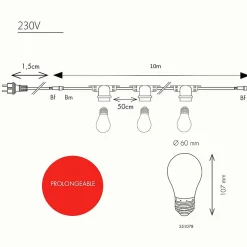 Guirlande guinguette Festival E27 - 10m prolongeable - Chromex