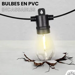 Guirlande Guinguette IP65 LED 30M 30 Bulbes Filament Allongé Dimmables Avec Télécommande