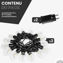 Guirlande Guinguette IP65 LED 30M 30 Bulbes Filament Allongé Dimmables Avec Télécommande