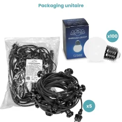 Guirlande Guinguette IP65 50M 100 Bulbes Blancs