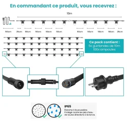Guirlande Guinguette IP65 50M 100 Bulbes Blancs
