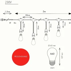 Guirlande guinguette Javanaise E27 - 5m prolongeable - Chromex