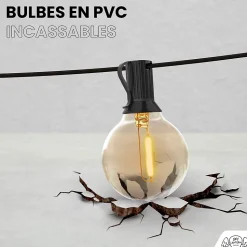 Guirlande guinguette LED 30M 50 Bulbes Rond Blanc Chaud Dimmable