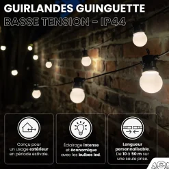 Guirlande Guinguette 10M 20 Bulbes blanc chaud + 3M de câble